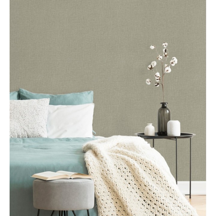 Papel pintado arpillera gris liquen textil - Zanzibar Raffia 685188