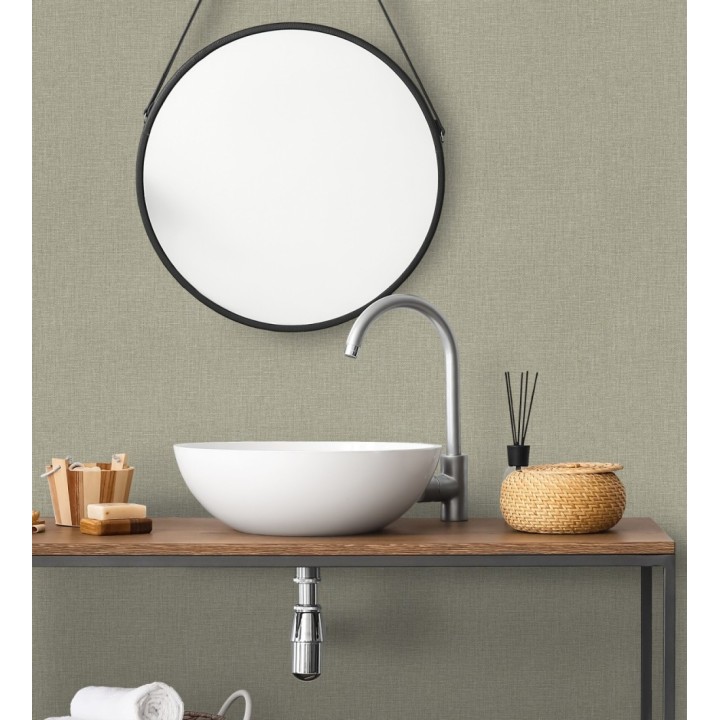 Papel pintado arpillera gris liquen textil - Zanzibar Raffia 685188