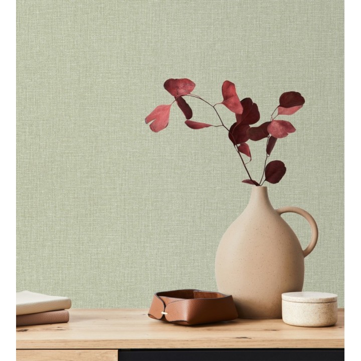 Papel pintado arpillera verde celadón textil - Zanzibar Raffia 685194