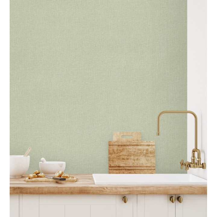 Papel pintado arpillera verde celadón textil - Zanzibar Raffia 685194