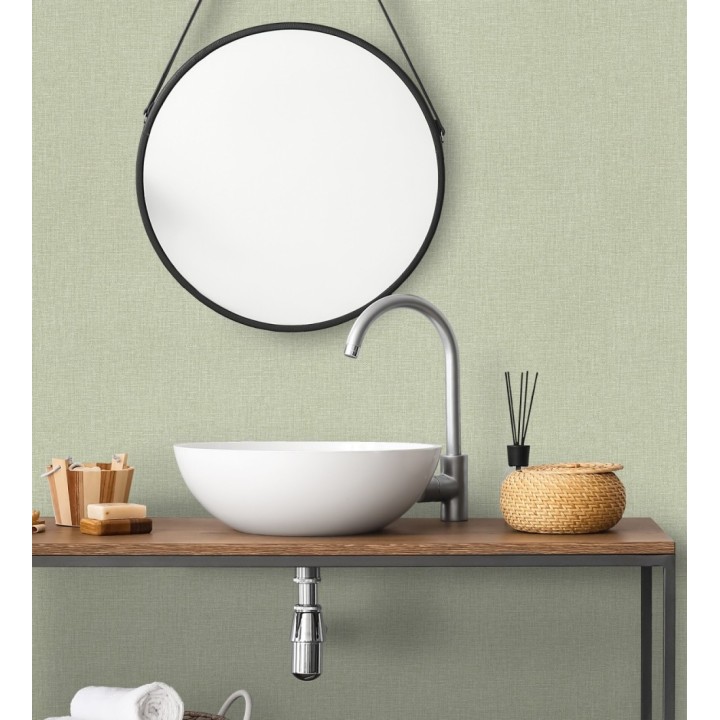 Papel pintado arpillera verde celadón textil - Zanzibar Raffia 685194