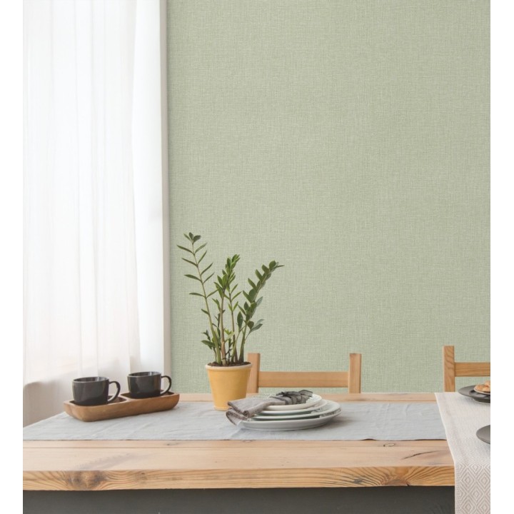 Papel pintado arpillera verde celadón textil - Zanzibar Raffia 685194