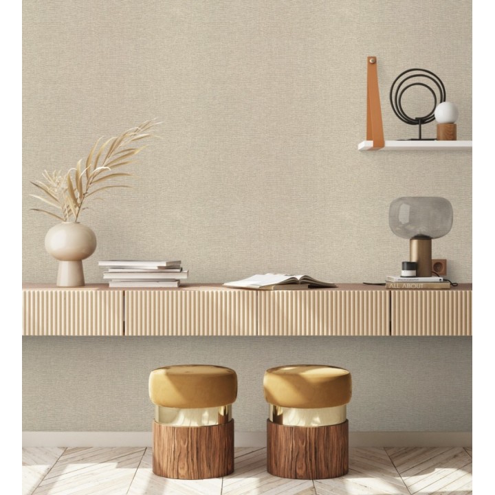 Papel pintado hilos de lino beige tostado - Andine Weave 685207