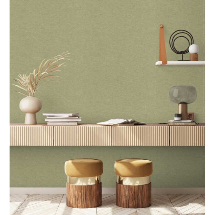 Papel pintado hilos de lino verde musgo - Andine Weave 685210
