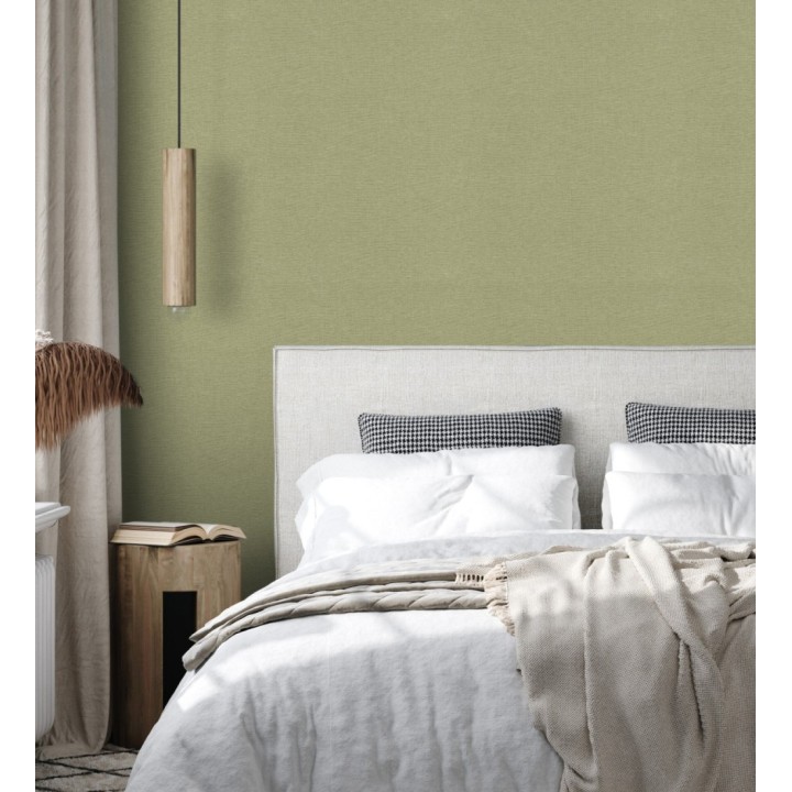 Papel pintado hilos de lino verde musgo - Andine Weave 685210