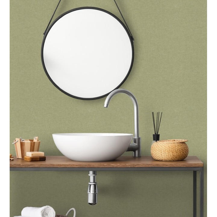 Papel pintado hilos de lino verde musgo - Andine Weave 685210