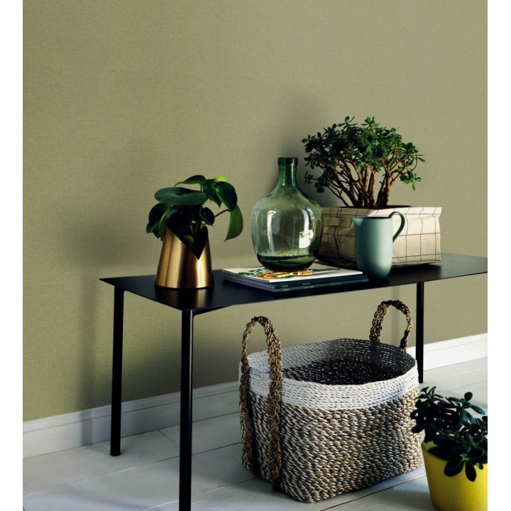 Papel pintado hilos de lino verde musgo - Andine Weave 685210