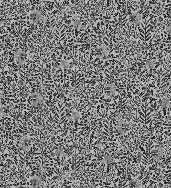 Papel pintado de mapaches y hojas negro - Raccoon Forest 126775