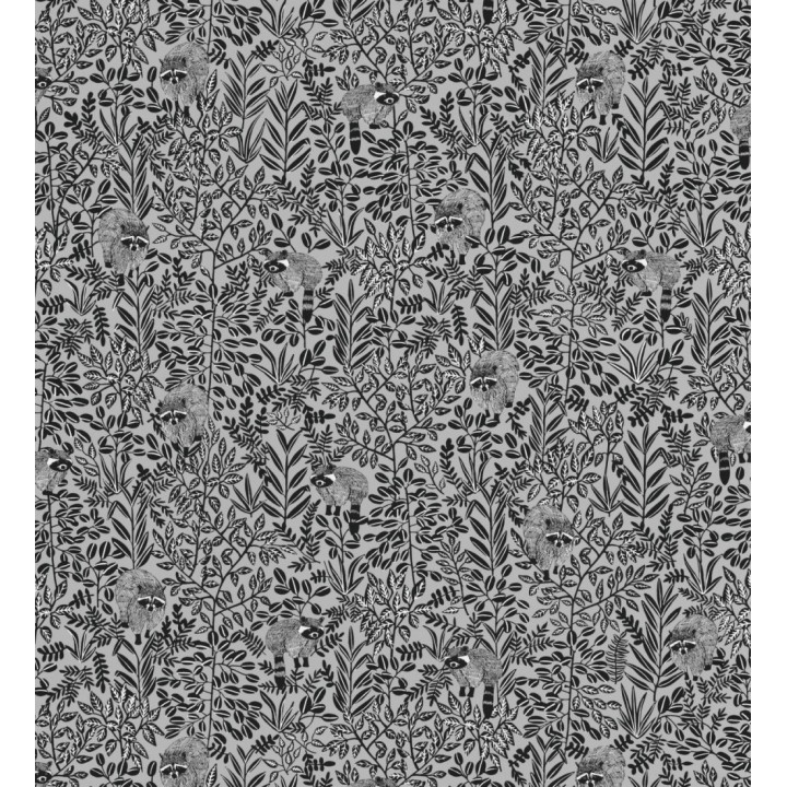 Papel pintado de mapaches y hojas negro - Raccoon Forest 126775