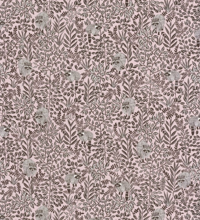 Papel pintado de mapaches y hojas fondo rosa - Raccoon Forest 126776