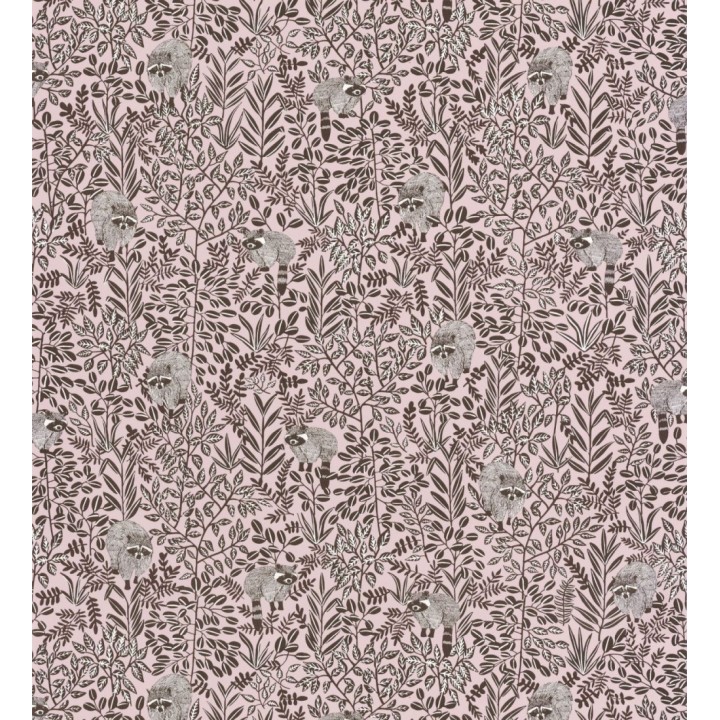Papel pintado de mapaches y hojas fondo rosa - Raccoon Forest 126776