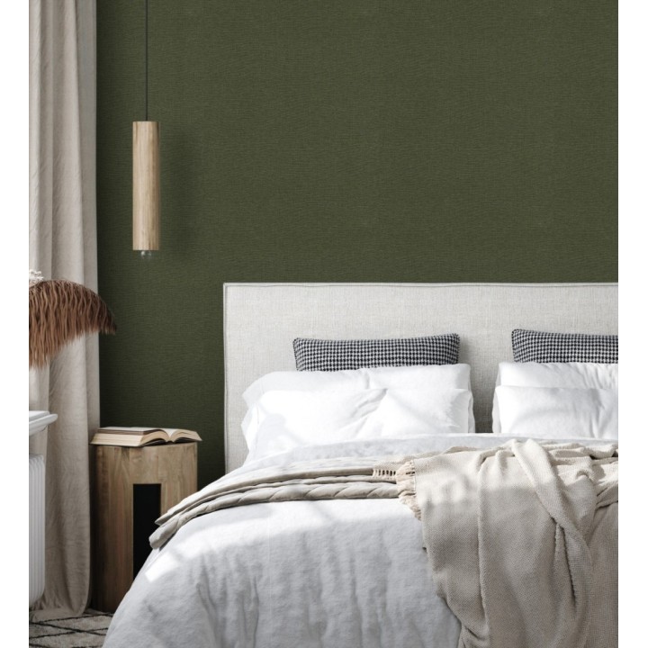 Papel pintado hilos de lino verde bosque - Andine Weave 685219