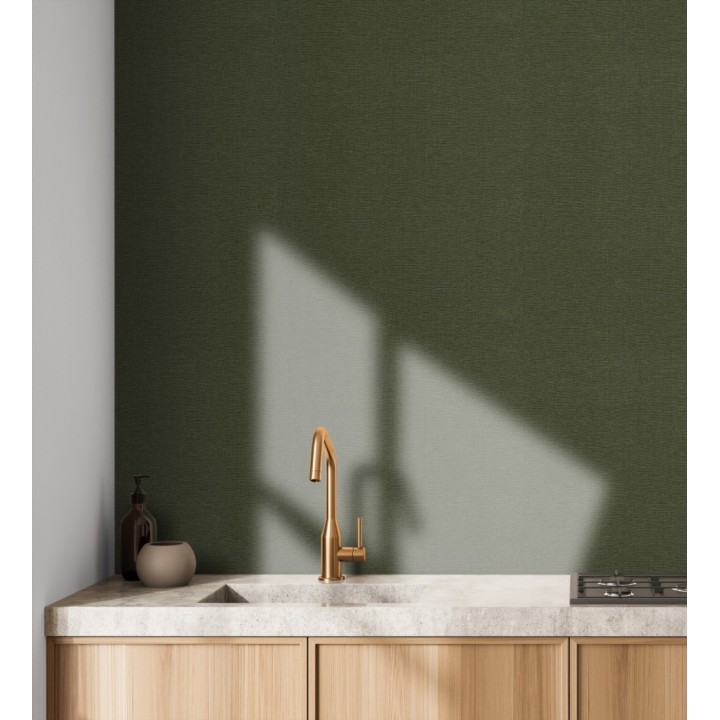 Papel pintado hilos de lino verde bosque - Andine Weave 685219
