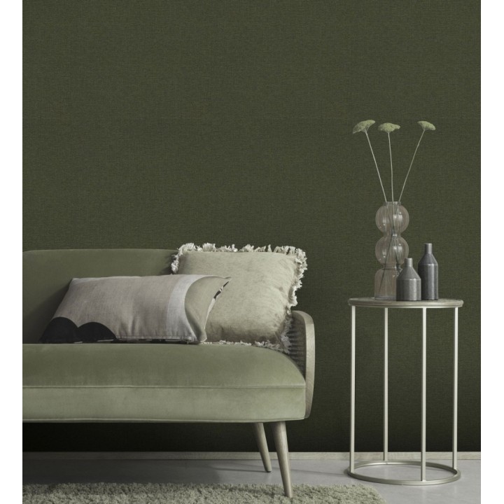 Papel pintado hilos de lino verde bosque - Andine Weave 685219