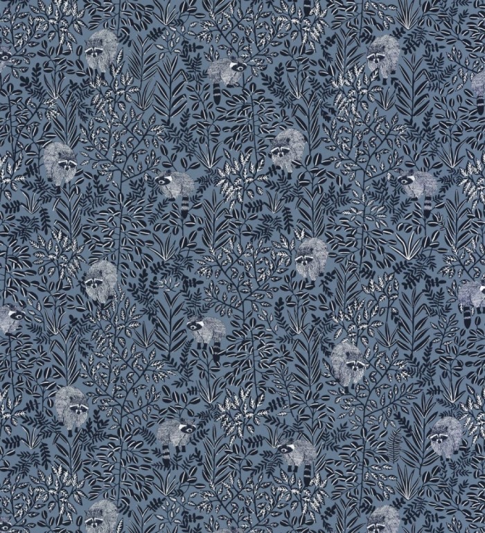 Papel pintado de mapaches y hojas azul - Raccoon Forest 126777