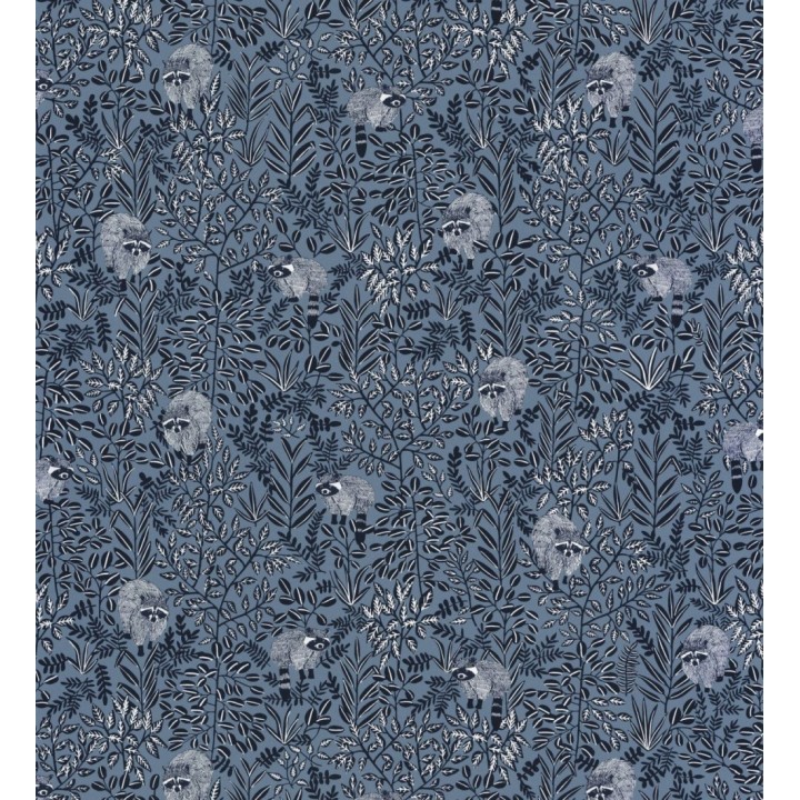 Papel pintado de mapaches y hojas azul - Raccoon Forest 126777