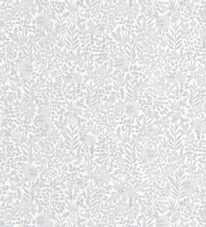 Papel pintado de mapaches y hojas gris claro - Raccoon Forest 126779