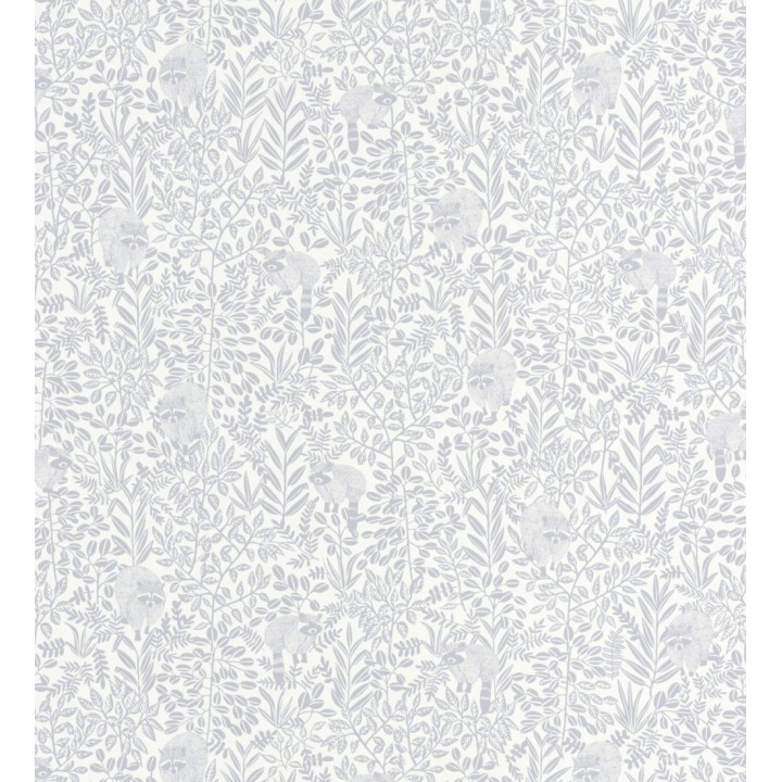 Papel pintado de mapaches y hojas gris claro - Raccoon Forest 126779