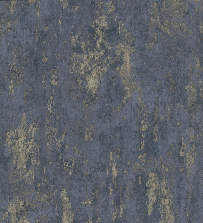 Papel pintado mineral pátina metálica latón tono azul noche - Calgary Steel 685225