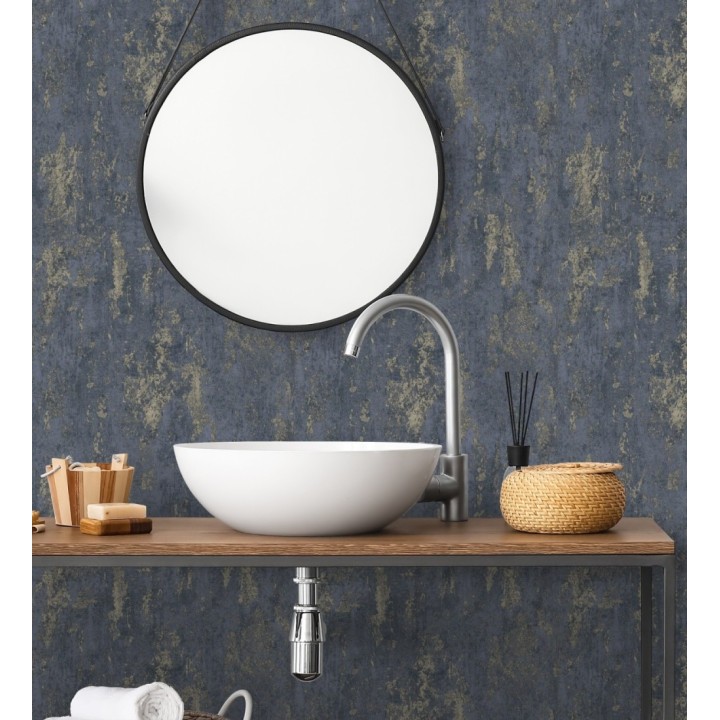 Papel pintado mineral pátina metálica latón tono azul noche - Calgary Steel 685225