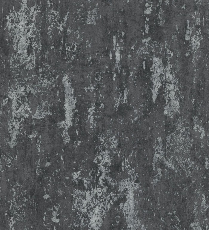 Papel pintado mineral pátina metálica plata fondo antracita oscuro  - Calgary Steel 685226