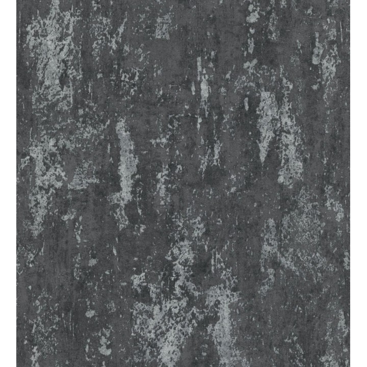 Papel pintado mineral pátina metálica plata fondo antracita oscuro  - Calgary Steel 685226