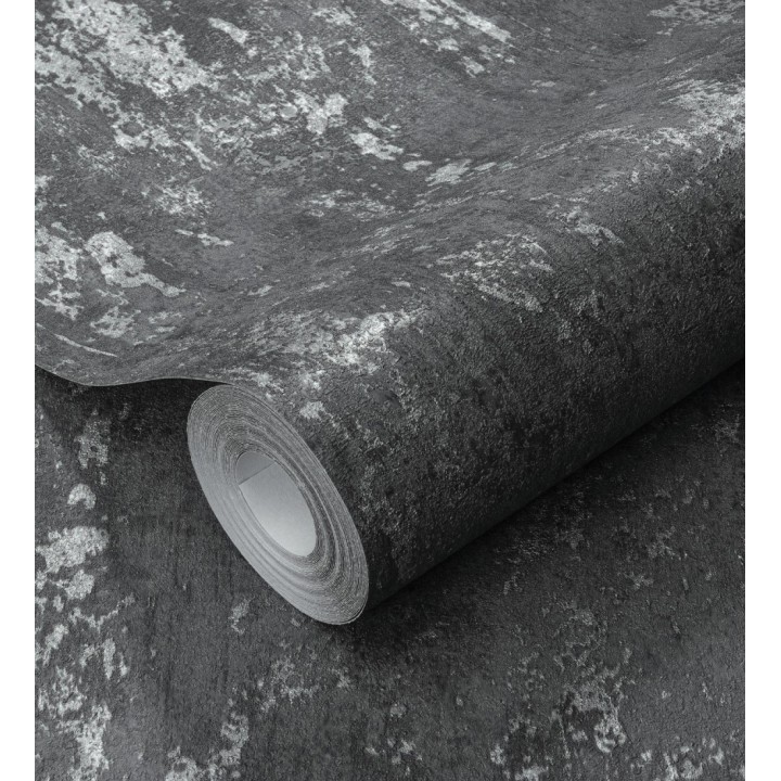 Papel pintado mineral pátina metálica plata fondo antracita oscuro  - Calgary Steel 685226