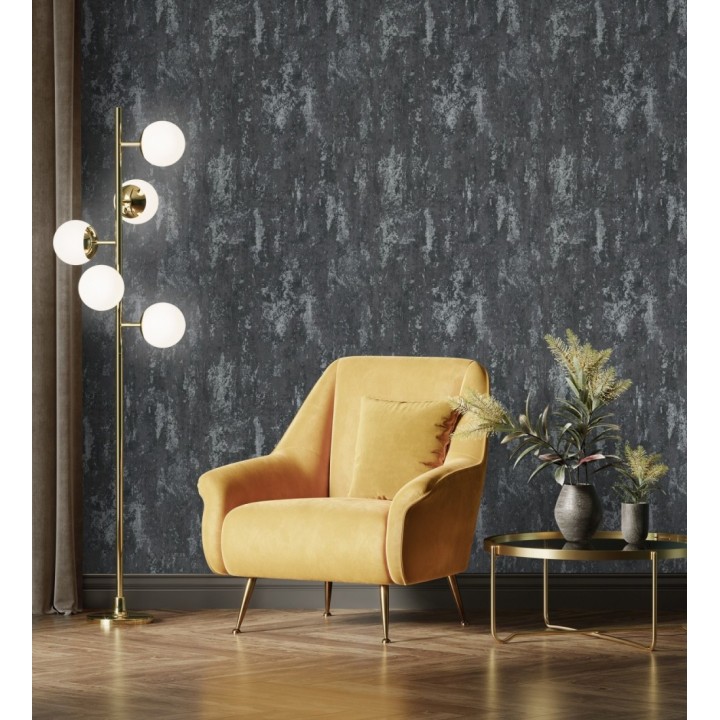 Papel pintado mineral pátina metálica plata fondo antracita oscuro  - Calgary Steel 685226