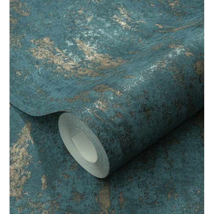 Papel pintado mineral pátina metálica oro fondo verde esmeralda  - Calgary Steel 685229