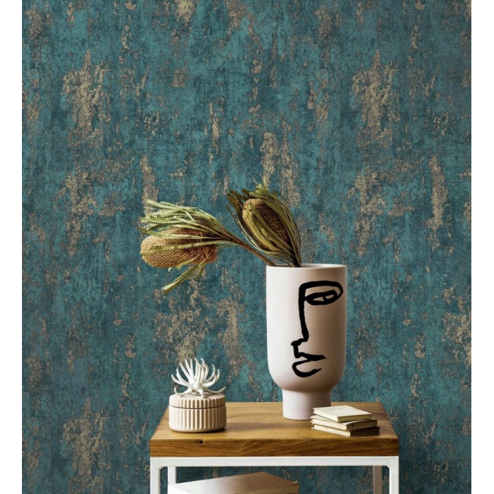Papel pintado mineral pátina metálica oro fondo verde esmeralda  - Calgary Steel 685229