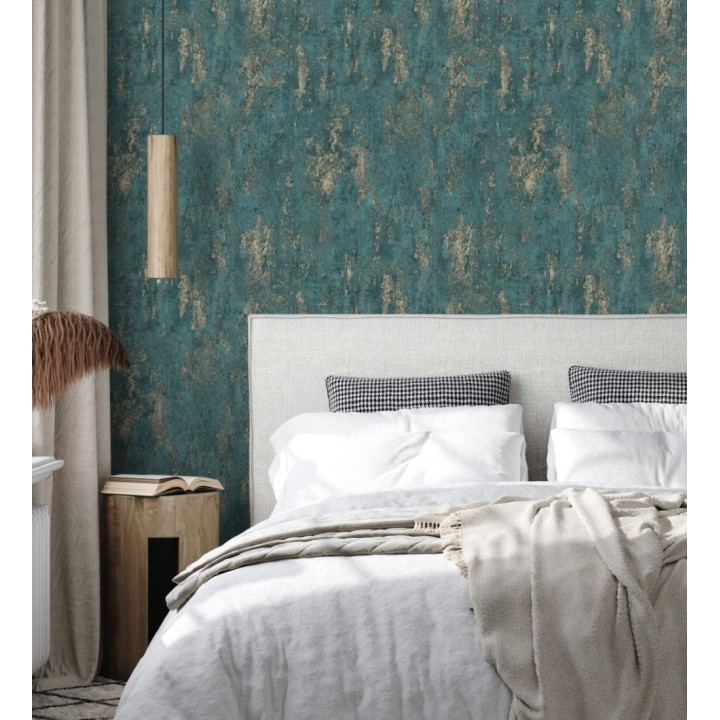Papel pintado mineral pátina metálica oro fondo verde esmeralda  - Calgary Steel 685229
