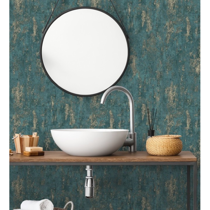 Papel pintado mineral pátina metálica oro fondo verde esmeralda  - Calgary Steel 685229