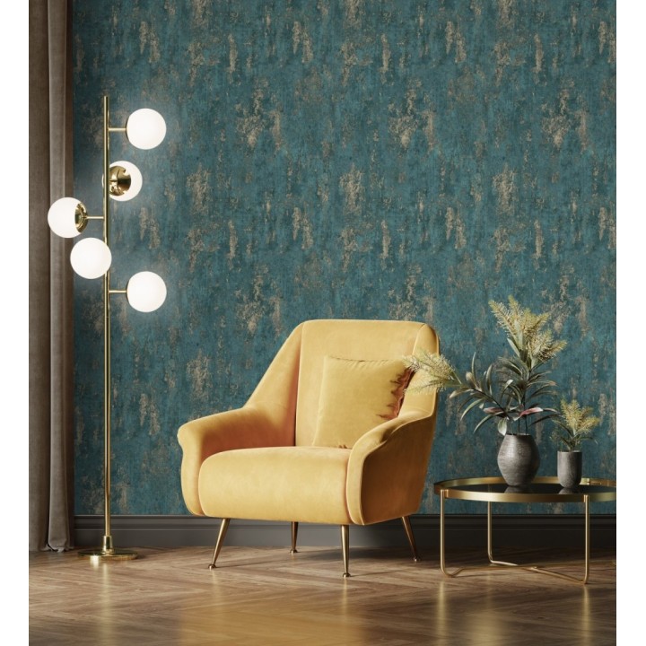 Papel pintado mineral pátina metálica oro fondo verde esmeralda  - Calgary Steel 685229