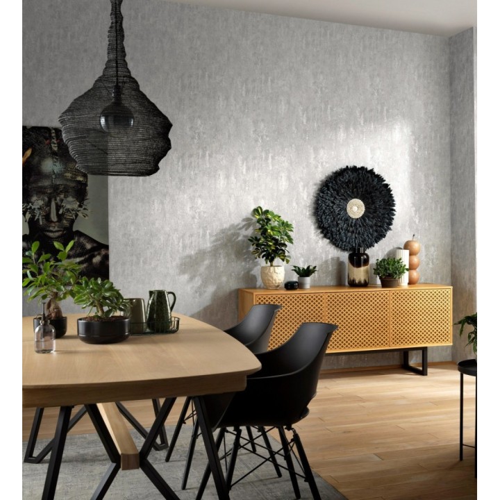 Papel pintado mineral pátina metálica acero fondo gris cemento  - Calgary Steel 685230