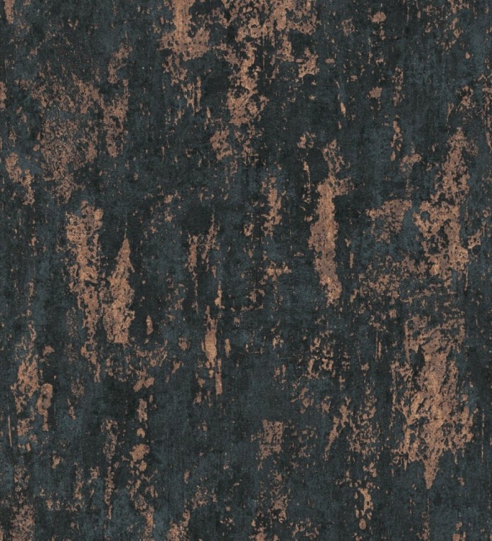 Papel pintado mineral pátina metálica cobre fondo negro carbón  - Calgary Steel 685231