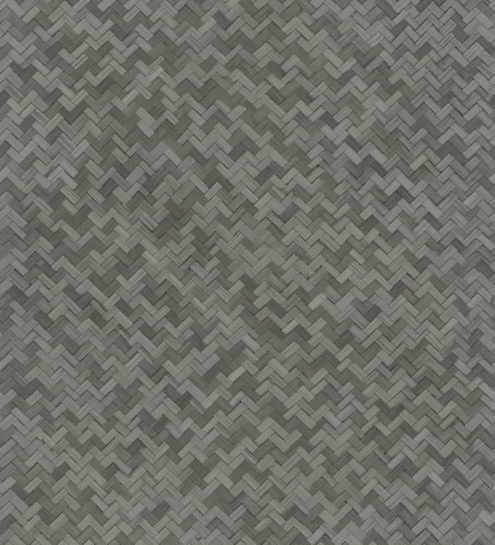 Papel pintado efecto ratán bambú antracita trenzado espiga - Savile Rattan 685240