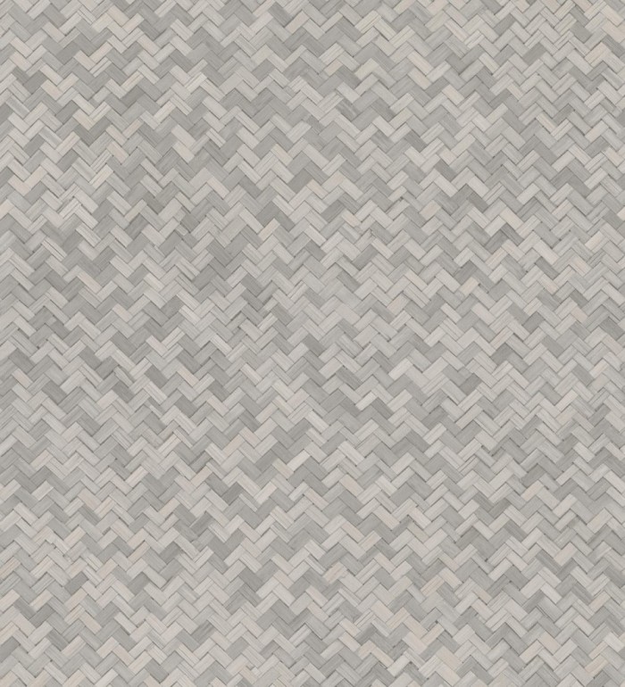 Papel pintado efecto ratán bambú gris visón trenzado espiga - Savile Rattan 685241