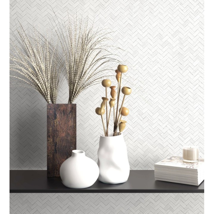 Papel pintado efecto ratán bambú blanco trenzado espiga - Savile Rattan 685242