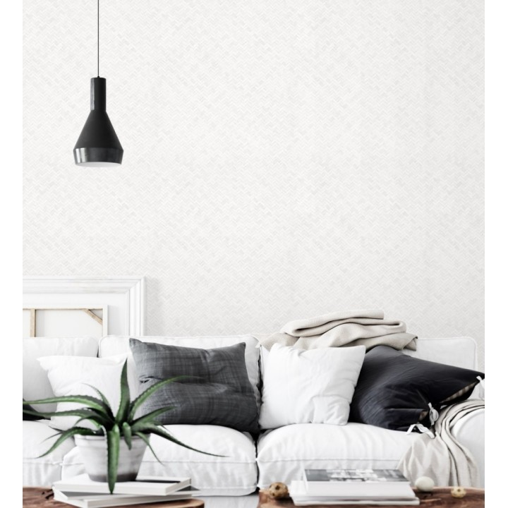 Papel pintado efecto ratán bambú blanco trenzado espiga - Savile Rattan 685242