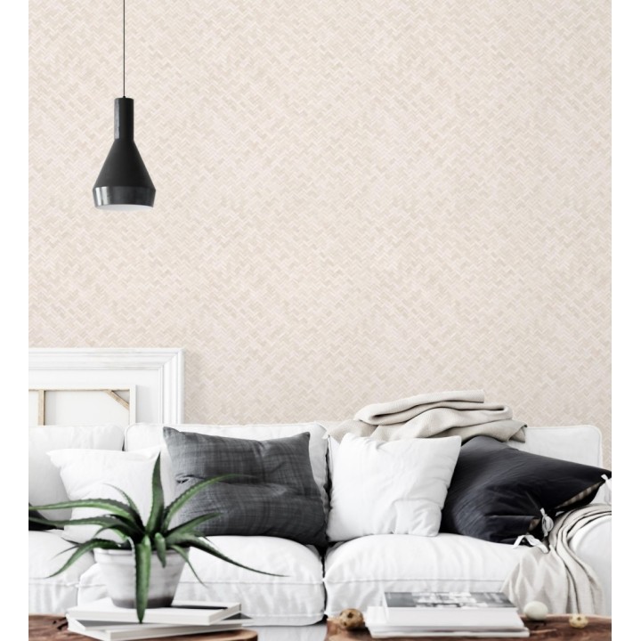 Papel pintado efecto ratán bambú tono nude trenzado espiga - Savile Rattan 685243