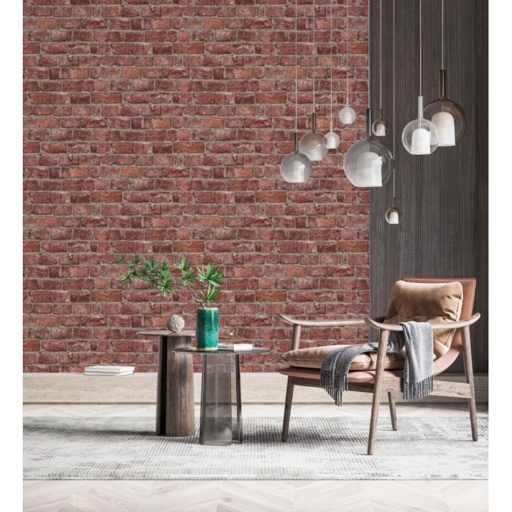 Papel pintado ladrillo rojo rústico industrial texturizado efecto realista - London Factory 685244