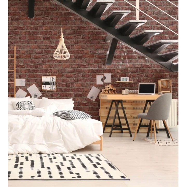 Papel pintado ladrillo rojo rústico industrial texturizado efecto realista - London Factory 685244