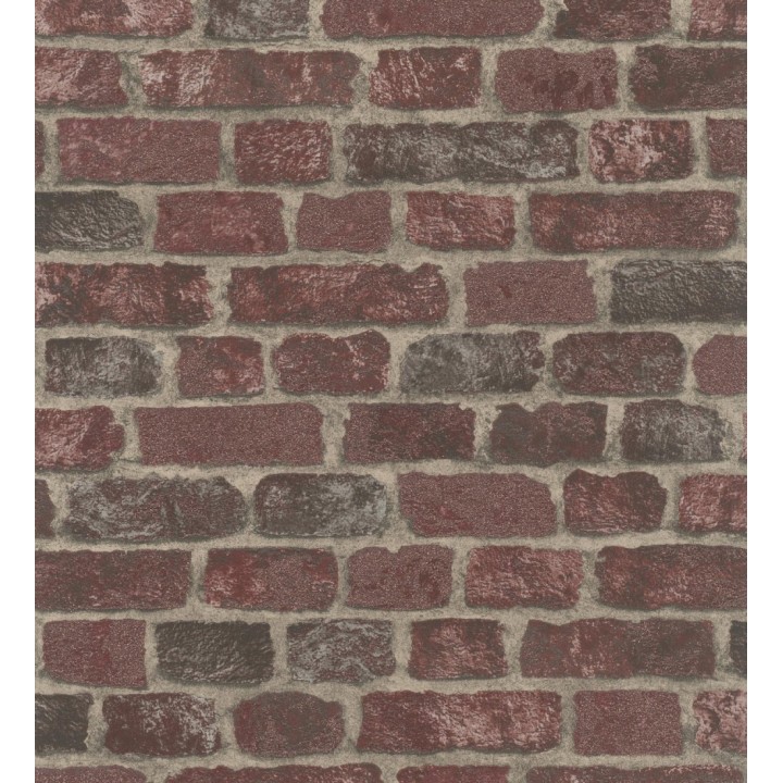 Papel pintado muro de ladrillos rojo granate relieve y tacto arenoso - Salem Brick 685247