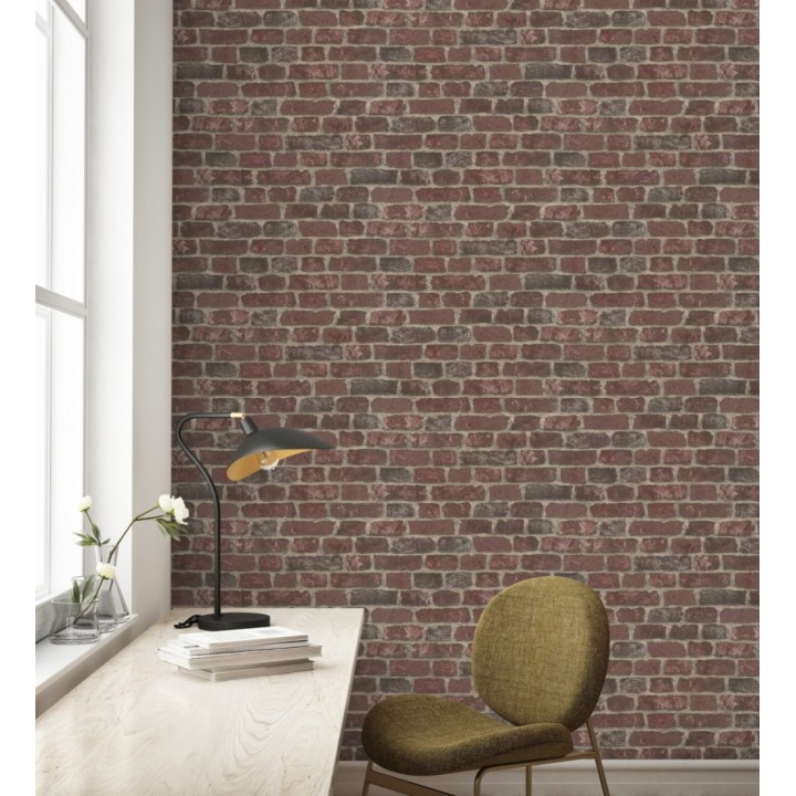 Papel pintado muro de ladrillos rojo granate relieve y tacto arenoso - Salem Brick 685247