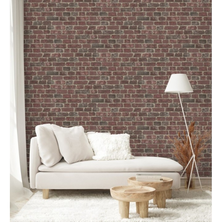 Papel pintado muro de ladrillos rojo granate relieve y tacto arenoso - Salem Brick 685247