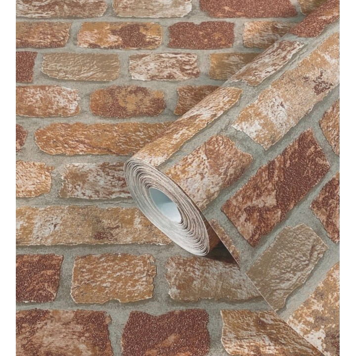 Papel pintado muro de ladrillos tono terracota relieve y tacto arenoso - Salem Brick 685248