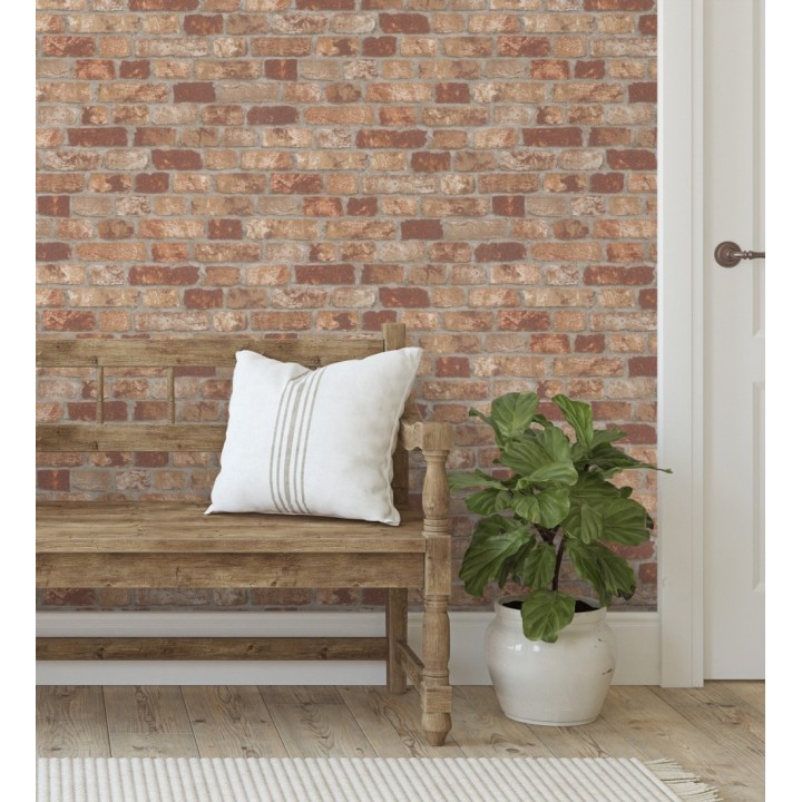 Papel pintado muro de ladrillos tono terracota relieve y tacto arenoso - Salem Brick 685248