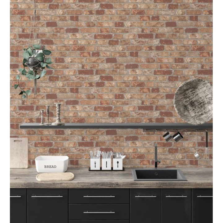 Papel pintado muro de ladrillos tono terracota relieve y tacto arenoso - Salem Brick 685248