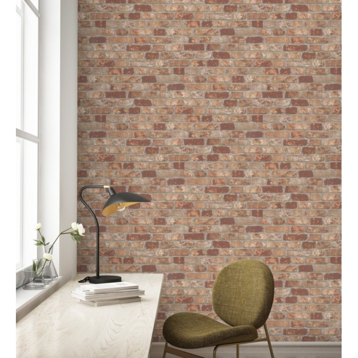 Papel pintado muro de ladrillos tono terracota relieve y tacto arenoso - Salem Brick 685248
