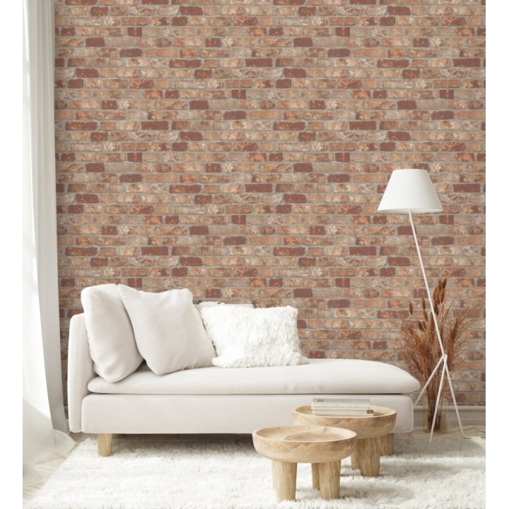 Papel pintado muro de ladrillos tono terracota relieve y tacto arenoso - Salem Brick 685248